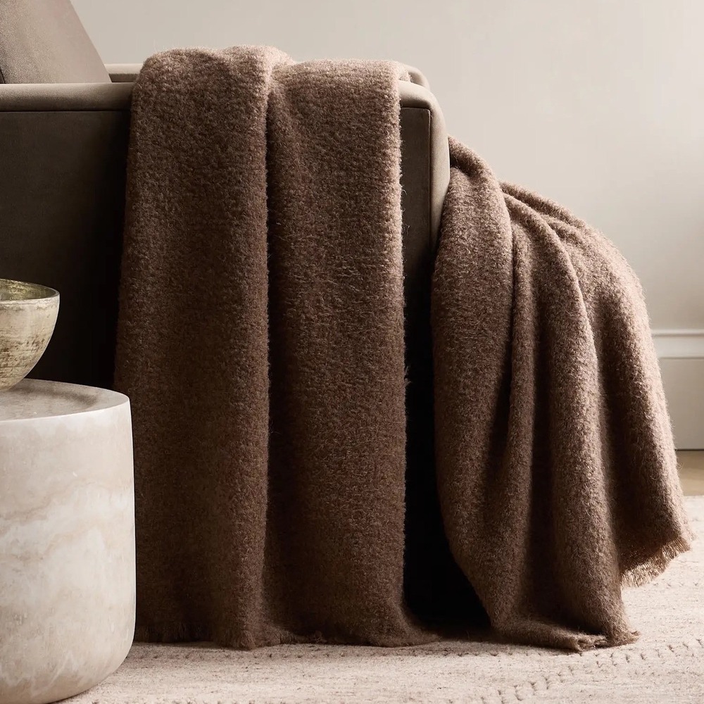 Quince Alpaca Boucle Throw Blanket Cocoa Brown 50x70 Luxury Home Cozy Decor NWT - Picture 3 of 7
